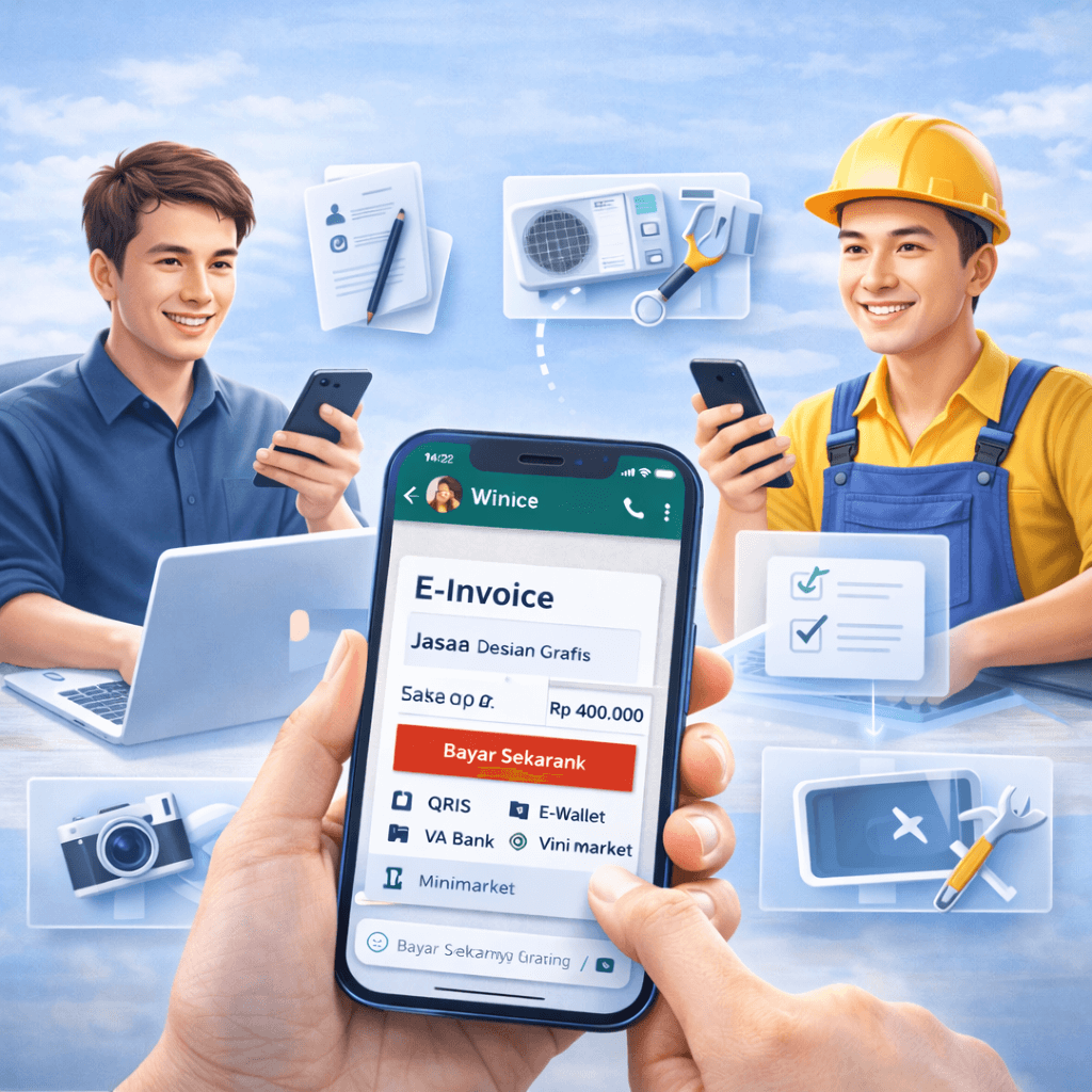 Ilustrasi jualan jasa dengan Winme