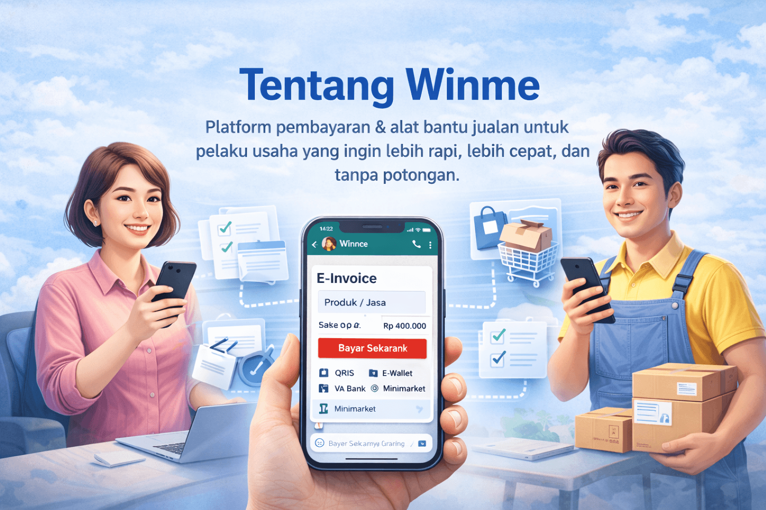 Ilustrasi jualan jasa dengan Winme