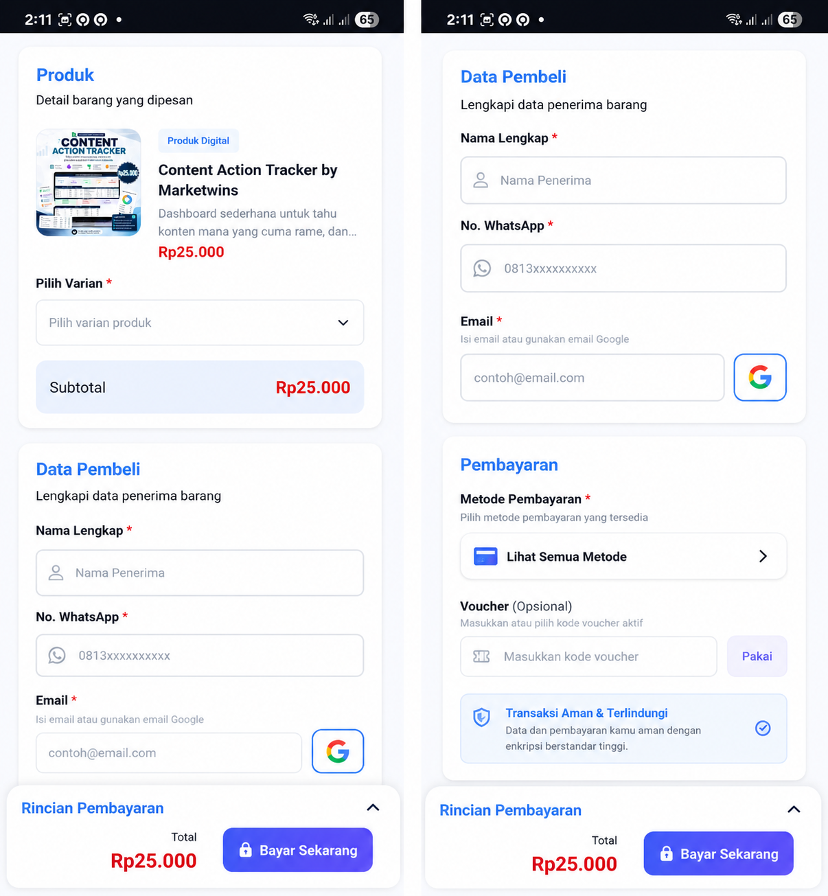 Checkout dan pembayaran Winme